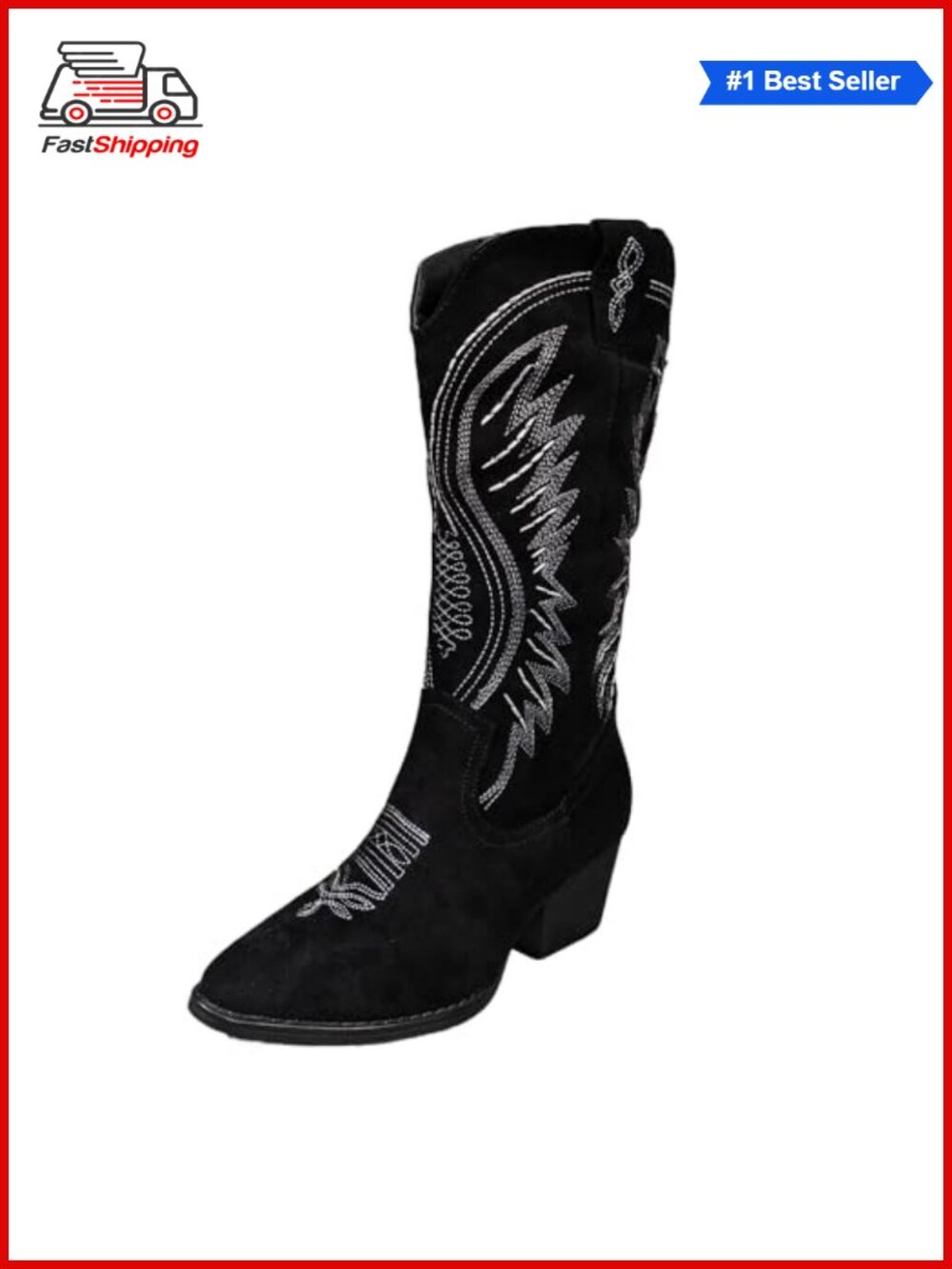 ✨ Western Cowboy Boots Embroidered Ankle Booties Chunky Block Heel Faux Leather